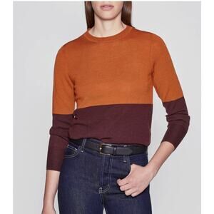 Equipment Femme Sweater Women Medium 100% Wool Clorblock Burnt Orange Maroon Red